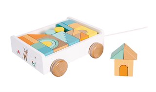 Lelin® Wooden Pull Along Block Wagon - 26 Blocks